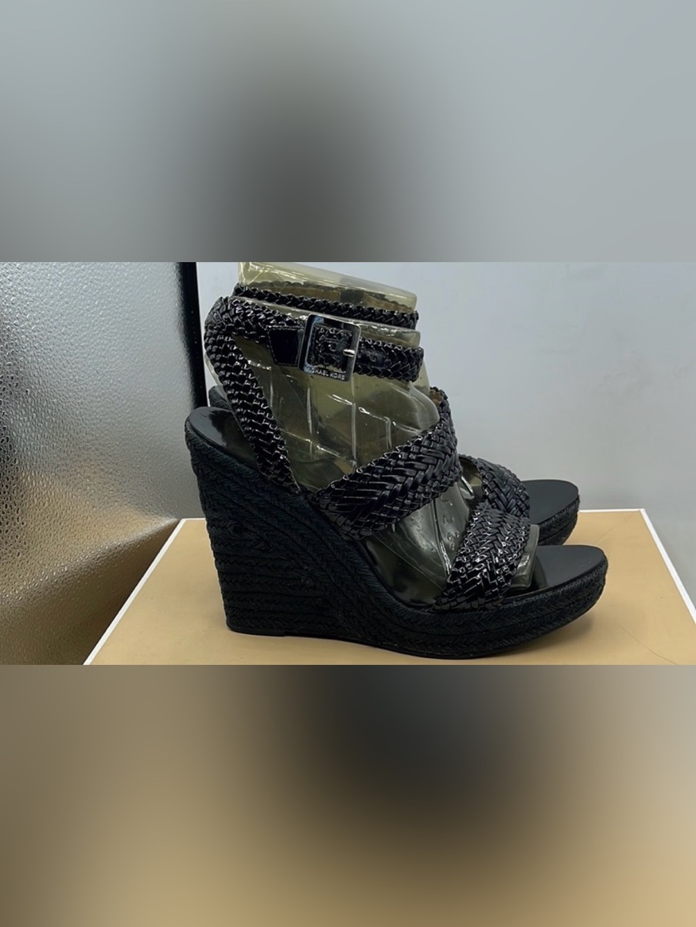 Michael Kors Juniper Espadrille Strap Black Wedge Sandals - Women's 10